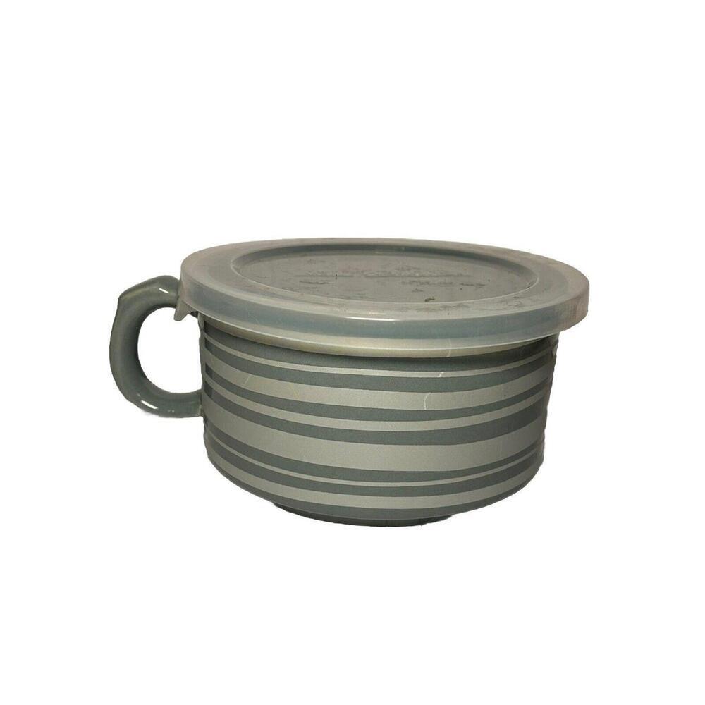 Temptations Ceramic Storage Bowl with Lid - Gray Stripes​